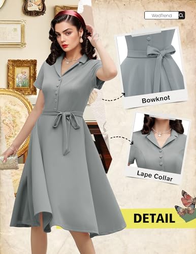 Image of Wedtrend Women's Vintage Tea Dress, Short Sleeve Cocktail Party Dress Work Church Casual Dress
