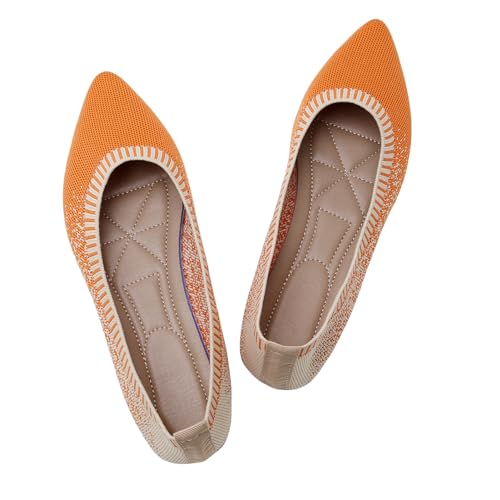 Women's Pointed Toe Knit Flats Shoes Slip on Ballet Flats Comfortable Dress Shoes for Women(8.5,1-Orange)4