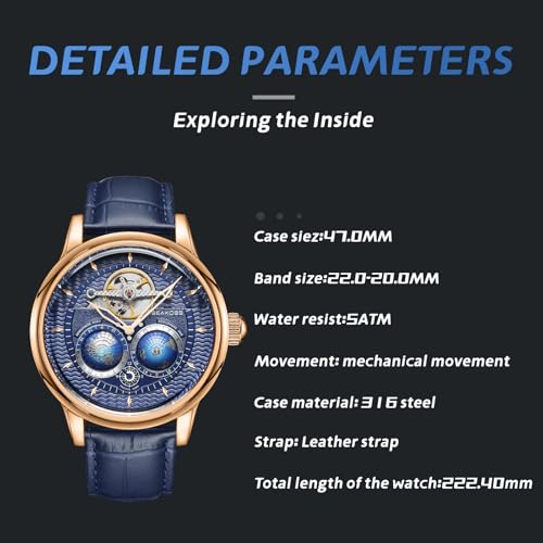 Image of SEAKOSS Watches for Men Automatic Mechanical Luxury Flywheel Watch 3D Double Globe Stainless Steel Case Men Wrist Watch
