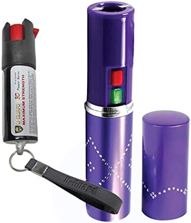 Lipstick Stun Gun Keychain Self Defense Kit for Women. Personal Protection Non Lethal Stun Gun Flashlight Combo with Police Grade OC, CS & UV Dye Tear Gas. Stun Gun Color (Purple)