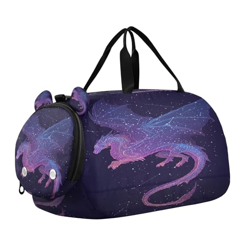 Gym Travel Duffle Bag for Boys Girls Dragon Star Sports Dance Bag with Shoe Compartment & Wet Pocket Football Kids Travel Bag Teens Sleepover Carry
