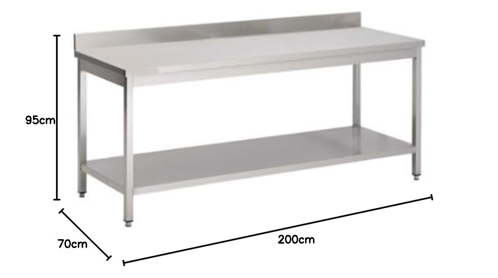 Table De Travail en INOX avec sous Tablette Et Dosseret 2000x700mm - GDATS-207A