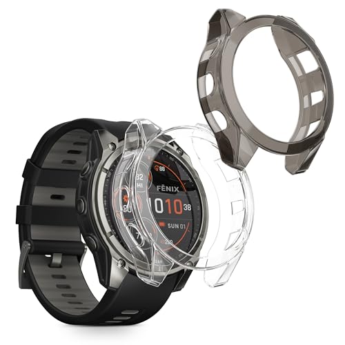 kwmobile Carcasa Compatible con Garmin Fenix 8 51mm Funda - 2X Protector Pantalla Completo - Ultrafino y antigolpes - Negro/Transparente