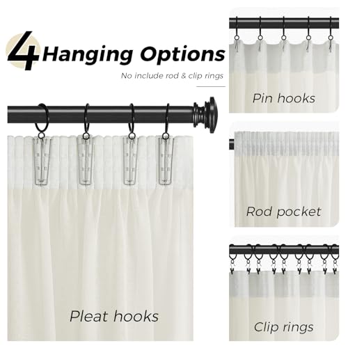 MRTREES Vorhang mit Kräuselband Creme 2er Set H 160 x B 140 cm, Vorhänge Modern Voile Wohnzimmer Gardinen Schlafzimmer Halbtransparent… – Ansicht 2