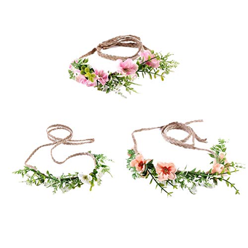 Ever Fairy Tieback Flower Crown Headband Baby Girl Toddler Woodland Green Leaf Floral Crown Wreath 3 Pcs/Set(White+Pink+Dark Pink)