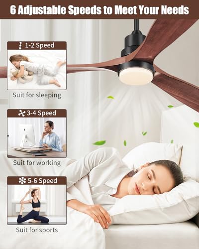 Image of Ceiling Fans with Lights and Remote, 72 Inch Outdoor Ceiling Fan with Light, 3 Downrods, ETL Listed, 3 Blades and 6 Speed Large Ceiling Fans Quiet DC Motor for Patio Farmhouse, 72in,Walnut
