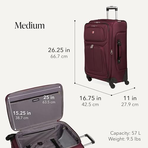 Image of SWISSGEAR Sion Softside Expandable Spinner Luggage Durable Lightweight Travel Suitcase, Merlot, 3-Piece Set (Carry-On /Medium /Large)