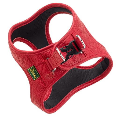 Hunter Hundegeschirr Love, Farbe: rot, weiches Rindsleder, atmungsaktive Mesh-Polsterung, Herz handgenäht, hoher Komfort, Made in Germany, Größe: XS-S