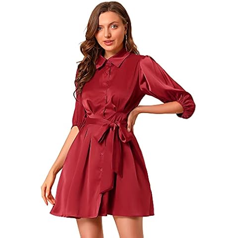 Allegra K Vestido Camisero con Botones y Cintura Plisado Cover