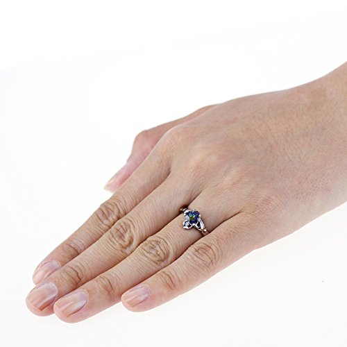 Double Accent Sterling Silver Simulated Rainbow Mystic Topaz Cz Heart Claddagh Ring 9Mm (Size 3 To 13), 3 #TOP4