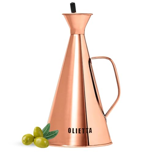 Olietta Ölflasche Tropf- und auslaufsichere aus Kupfer Edelstahl 500 ml Olivenöl Flasche mit Ausgießer zum Ausgießen und Träufeln von Olivenöl - Leicht zu reinigender...