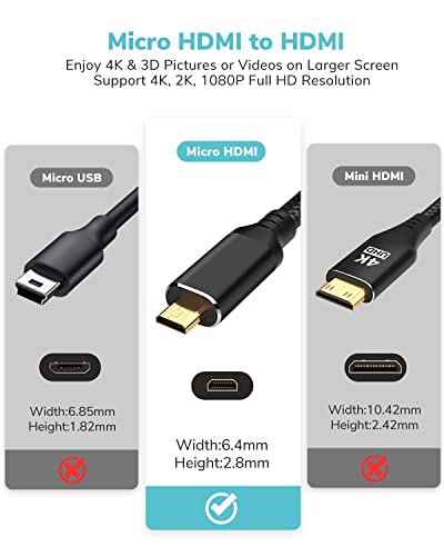 Kelink MCHD6FT 4K Micro Hdmi To Hdmi Cable 6Ft, 4K@60Hz Hdmi To Mircro Hdmi Cord Aluminum Shell Braided High Speed 18Gbps, 2K@165Hz Hdr 3D Arc Compatible With Laptop Camera Connected To Monitor Projector thumb #4