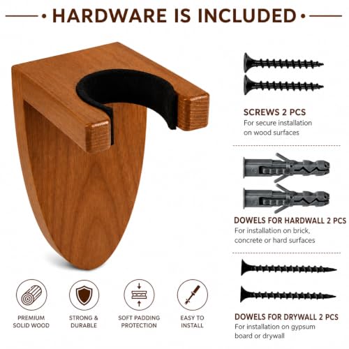 Image of Guitar Wall Mount Hanger Holder, Premium Wooden Guitar Hook with Soft EVA Padding, Wooden Guitar Wall Rack Stand for Acoustic, Electric, Bass, Classical Guitar, Ukulele with Hardware Kit Pack of 1