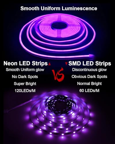 Image of ALITOVE Neon Lights Strip Purple Silicone Flexible LED Rope Light for Bedroom DIY Neon Signs Bar Wall Decor 12V DC 16.4ft /5m 600 LEDs Waterproof【No Power Adapter & Controller】