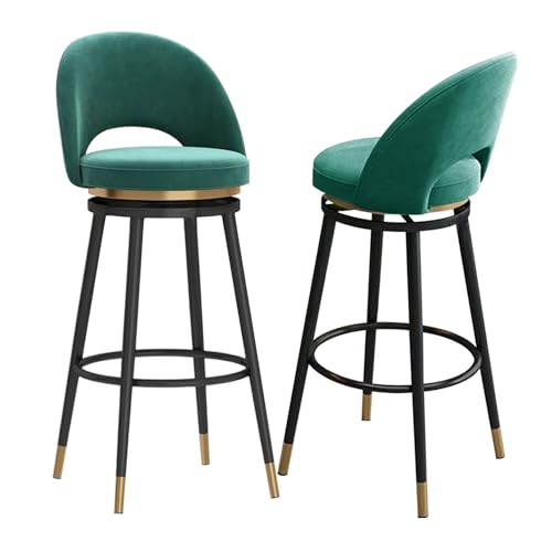 背の高い360°回転バースツール2脚セット、布張りのバーチェア、キッチンフットレストスツール、背もたれと金属製の脚付き、アイランド、カウンター、カフェ、ダイニングルーム用、2 PCS 75cm、ブラック脚