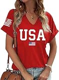 American Flag T-Shirt for Women Patriotic Graphic Tee 4th of July Independence Day Shirt Casual Short Sleeve Tops (Red, XL)