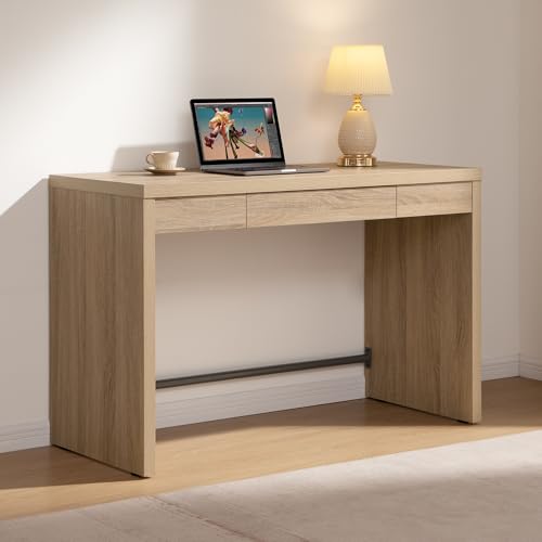 SICOTAS Computer Desk Writing Table - 47-Inch Wooden Study Desk for Bedroom, Farmhouse Home Office Desk with Drawer, Boho Makeup Vanity Table for Dormitory (Reclaimed Light Oak, 1 Piece)