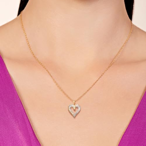 Jewelili 10K Rose or Yellow or White Gold 1/4 Cttw Natural White Round and Baguette Diamond Heart Shape Pendant Necklace 18" Rope Chain2