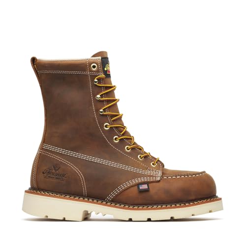 Image of Thorogood American Heritage 8 inch Steel Toe Work Boots for Men - Full-Grain Leather with Moc Toe, Slip-Resistant Heel Outsole, and Comfort Insole; EH Rated