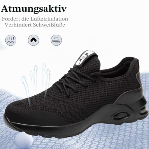 Foto von Fadezar Sicherheitsschuhe Herren Leichte Arbeitsschuhe Herren Damen Sportliche Atmungsaktive Stahlkappenschuhe rutschfeste Arbeitsturnschuhe 08 Schwarz EU 40