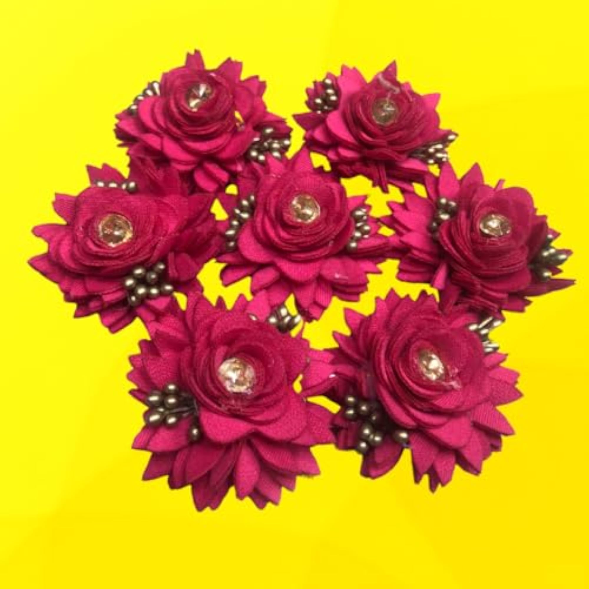 Artificial Netted Fabric Rose Flowers with Buds, Dark Pink, 12 pcs