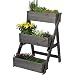 Produktbild dobar® Dreistufige Pflanztreppe Outdoor aus Massiv-Holz für Balkon und Garten - Blumenbeet mit 3 Pflanzkästen wetterfest lasiert für draußen - 60 x 70 x 90 cm - Anthrazit