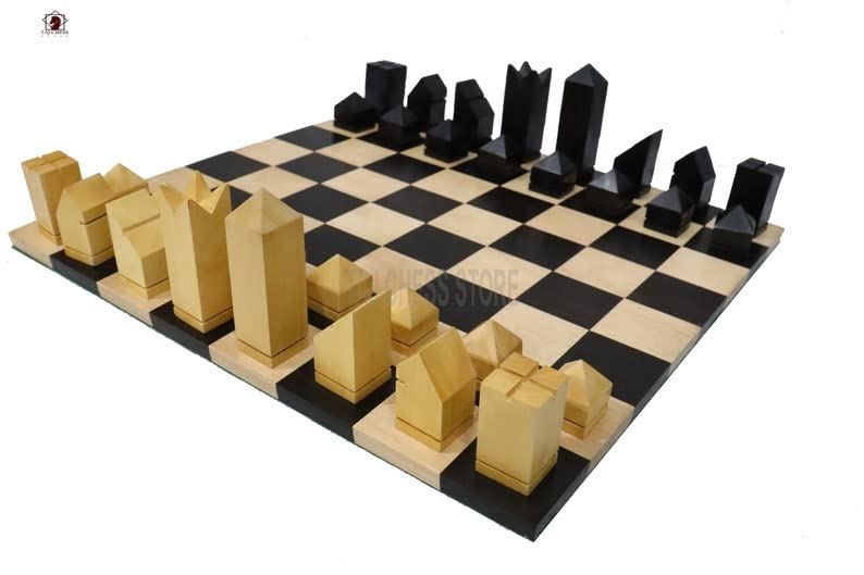 Ensemble d'échecs en bois massif ébène incrusté plateau moderne 30,5 cm