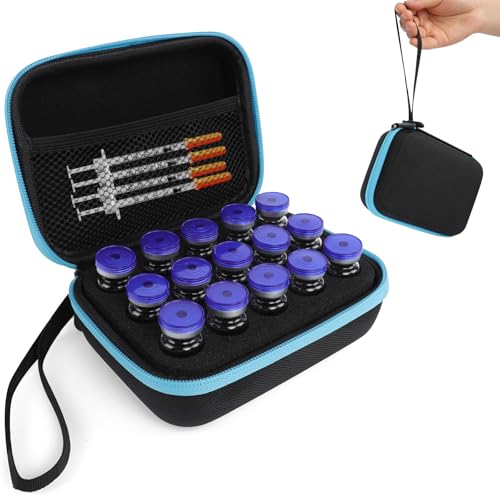 EIPTLOS Insulin Fridge Holder Storage Case Peptide Vial Case Protector Holder Insulin Cooler Travel Organizer Fits Standard 10ml U-100 Vials 15 Slots with Zipper (Blue)