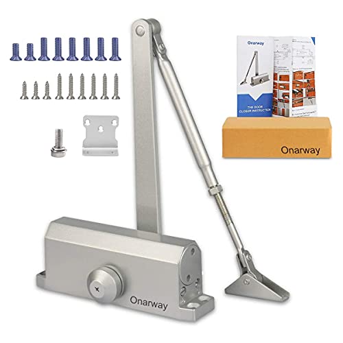 Onarway Door Closer Size 3 Automatic Spring Hydraulic Door Closure, Closing Speed Adjustable, Commercial & Home Use for 45~60kg Weight Door, Aluminum Alloy, EN1154 Certification