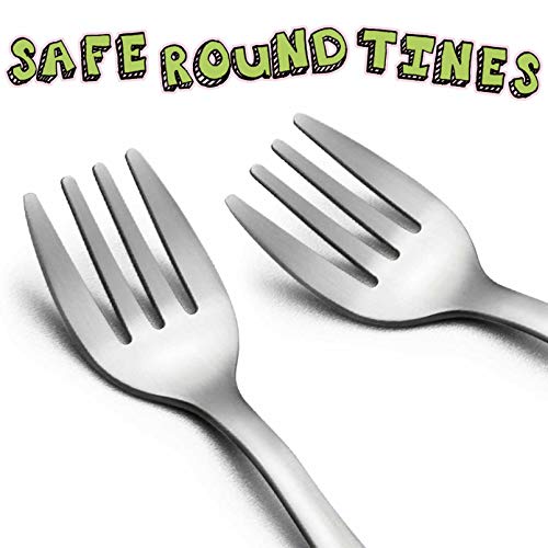 Teamfar Toddler Fork, Stainless Steel Toddler Utensils Forks Set Of 6, Non Toxic & Healthy, Cute Animals & Attached Travel Case - Dishwasher Safe #TOP2