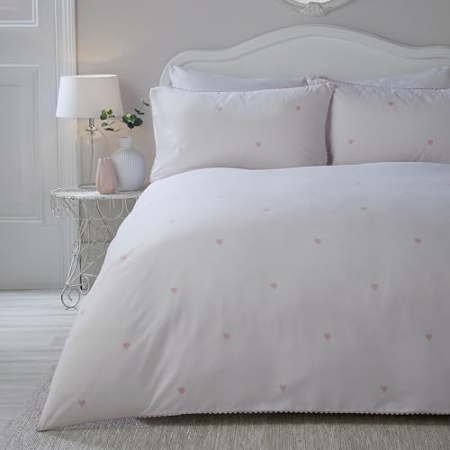 Serene - Cuore decorativo - Set copripiumino facile da pulire - letto matrimoniale in rosa cipria