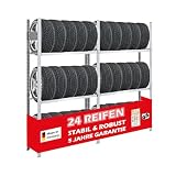PROREGAL Reifenregal TIRE PRO Made in Germany | Komplettregal | HxBxT 200x200x43cm | 150kg Fachlast | bis zu 24 Reifen auf 3 Ebenen | Verzinkt | Reifenständer Garagenregal
