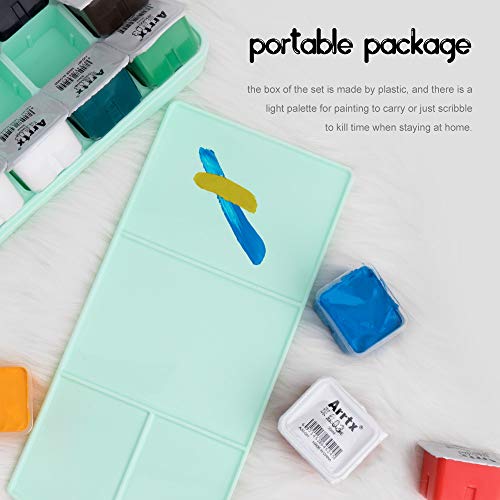 Arrtx Gouache Paint Set, 18 Colors x 30ml Unique Jelly Cup Design, Portable Case with Palette for Artists, Students, Gouache Opaque Watercolor Painting (Mint Green) - Thumbnail 6