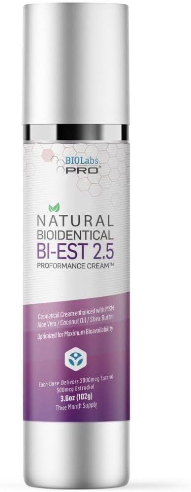 BIOLABS PRO Natural Bio-identical Bi-EST 2.5 Cream For Women, Two Month Supply (3.6 oz - Unscented)