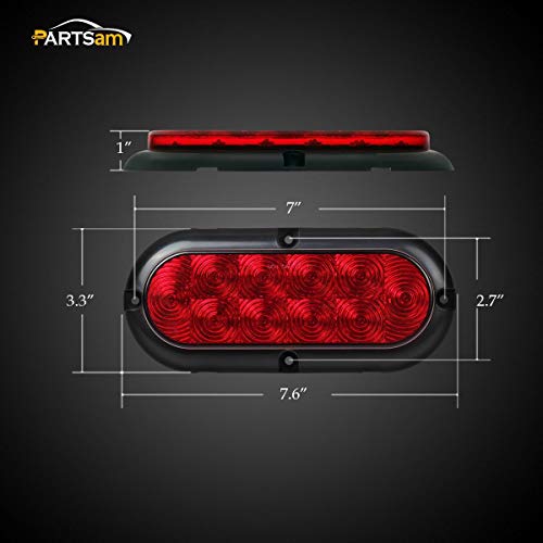 Partsam 2Pcs 6" Oval Chrome Trailer Truck Red 10 Led Surface Mount Stop Turn Tail Lights #TOP3