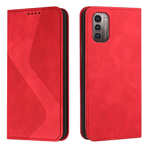 Mo-Somnus Funda para Nokia G11 / Nokia G21,Funda Carcasa de Cuero con Tapa Flip Case, Cuero Billetera Flip Protectora Carcasa Magnético con Cáscara de TPU (Rojo)