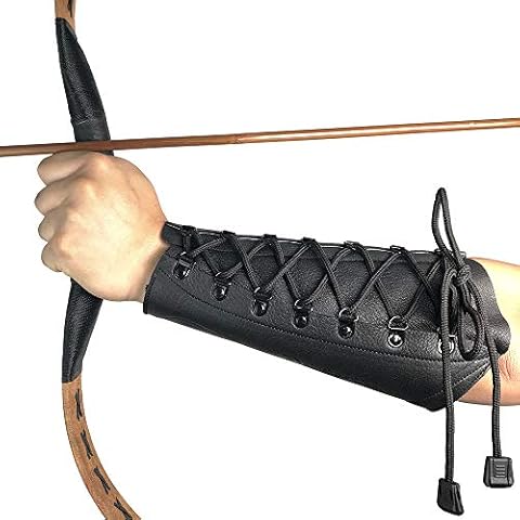 longbowmaker Bogenschießen Armschutz aus Leder 8.66 Zoll Schwarzer Unterarmschutz Armschoner Cover