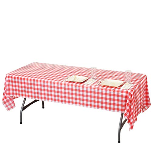 Mountclear 6-Pack Premium Gingham Checkerboard Disposable Plastic Tablecloths 54" x 108" Rectangle Table Cover (red/White)