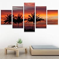 SIGNWIN 5 Panel Canvas Wall Art Multicolor Nature Neon Photography Trees Tropical for Home Decorations Ready to Hang - 60