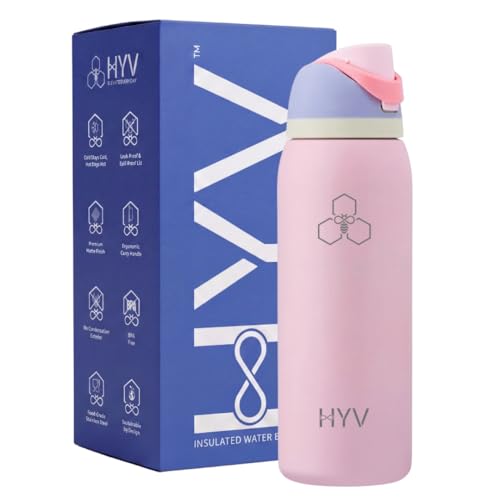 Image of HYV DualFlow Insulated Stainless Steel Water Bottle 1 Litre | Dual-Cap Sipper & Chug for Adults & Kids | Leakproof, BPA-Free, Hot & Cold Thermos | Gym, Sports, Travel, School Flask | Candy Floss