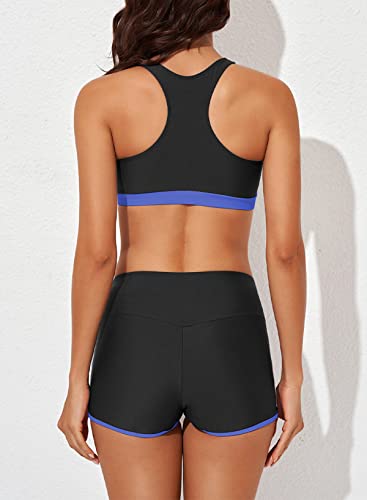 Image of Aleumdr Womens Athletic 3 Piece Tankini Swimsuits with Shorts Swim Tank Tops with Sports Bra and Boyshorts Bathing Suits