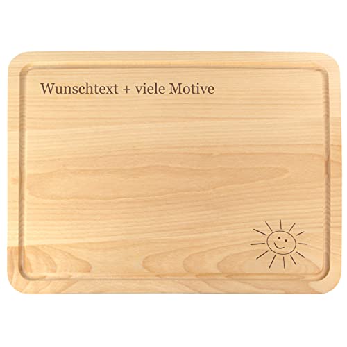 Schneidebrett Holz mit Saftrille und personalisierter Gravur - Spruch, mit Name und Motiv - individuelles Holzgeschenk, Holzbrett mit Auffangschale, Schneidebretter groß & massiv