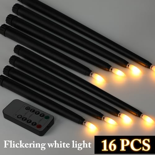 Image of Rossesay 16 Pcs Black Flameless Taper Candles Halloween Battery Operated Candles with Remote Timer 8.5 inch 9.6 inch 10.8 inch 12.8 inch LED Flameless Flickering Candlestick for Christmas Wedding Party Decor