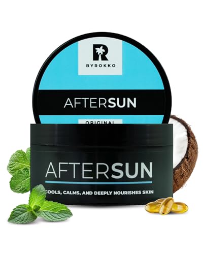 BYROKKO After Sun Creme Natürliche Bräunungslotion mit Menthol Mangobutter & Vitamin E Kühlt Spendet Feuchtigkeit & Pflegt sonnengestresste Haut Vegan Ohne Parabene 195ml