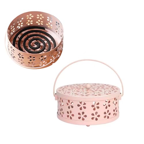 Riuuyyi蚊取り線香ホルダー 蚊取り線香箱 安全 耐火 屋内 屋外 ガーデン 作業 携帯 簡単 持ち運び (ピンク)