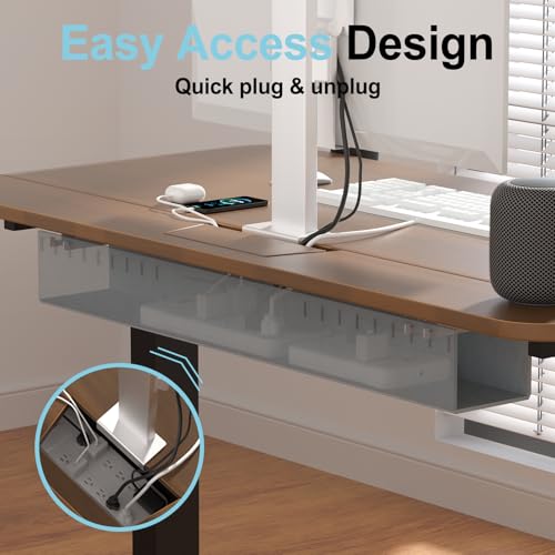 Image of Electric Standing Desk with Cable Management Tray,55x24 Inch Adjustable Height Sit Stand Desk,with Memory Presets & Anti-Collision Computer Desk,for Office,Home,Walnut Top&Black Frame