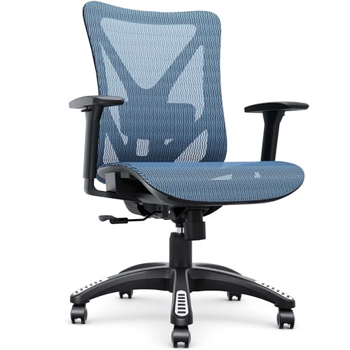 Image of Ergonomic Office Chair, Mesh Computer Desk Chairs with BIFMA X5.1 Certified, Adjustable Lumbar Support, 3D Arm, Tilt Back, Wide Seat, Comfy Swivel Work Task Chair for Company and Home (Azure Blue)
