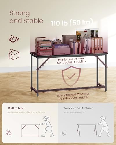 Image of VASAGLE Computer Desk, Steel Frame Gaming Desk for Home Office, 55.1 Inch | Office Desk, Gaming Table For Study, Work, Gaming, Writing, Bedroom, Living Room, Black ULWD214B101