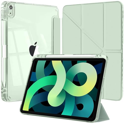 EspZanthic Funda para iPad Air 11 Pulgadas M3/M2 (2025/2024), iPad Air 5/4 (10,9 Pulgadas, 2022/2020) con Portalápiz, 6 en 1 Ángulos de Visión Múltiples, Tapa Trasera Transparente