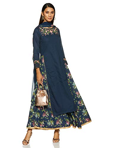 Image of BIBA Women Cotton Straight Kurta Lehenga Suit Set